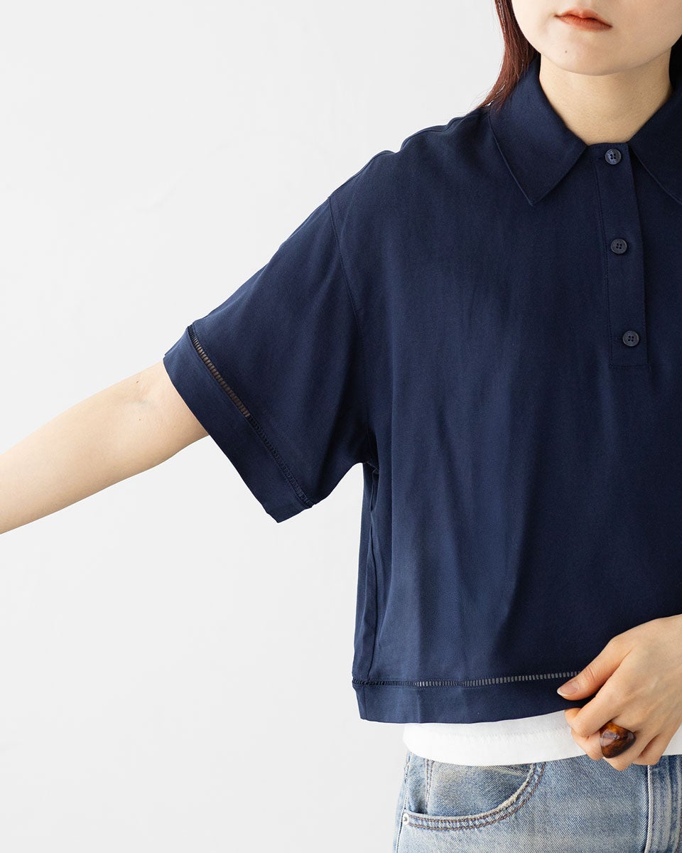 ラコステ LACOSTE リヨセル×リネン ブレンドツイル ポロシャツ 短丈