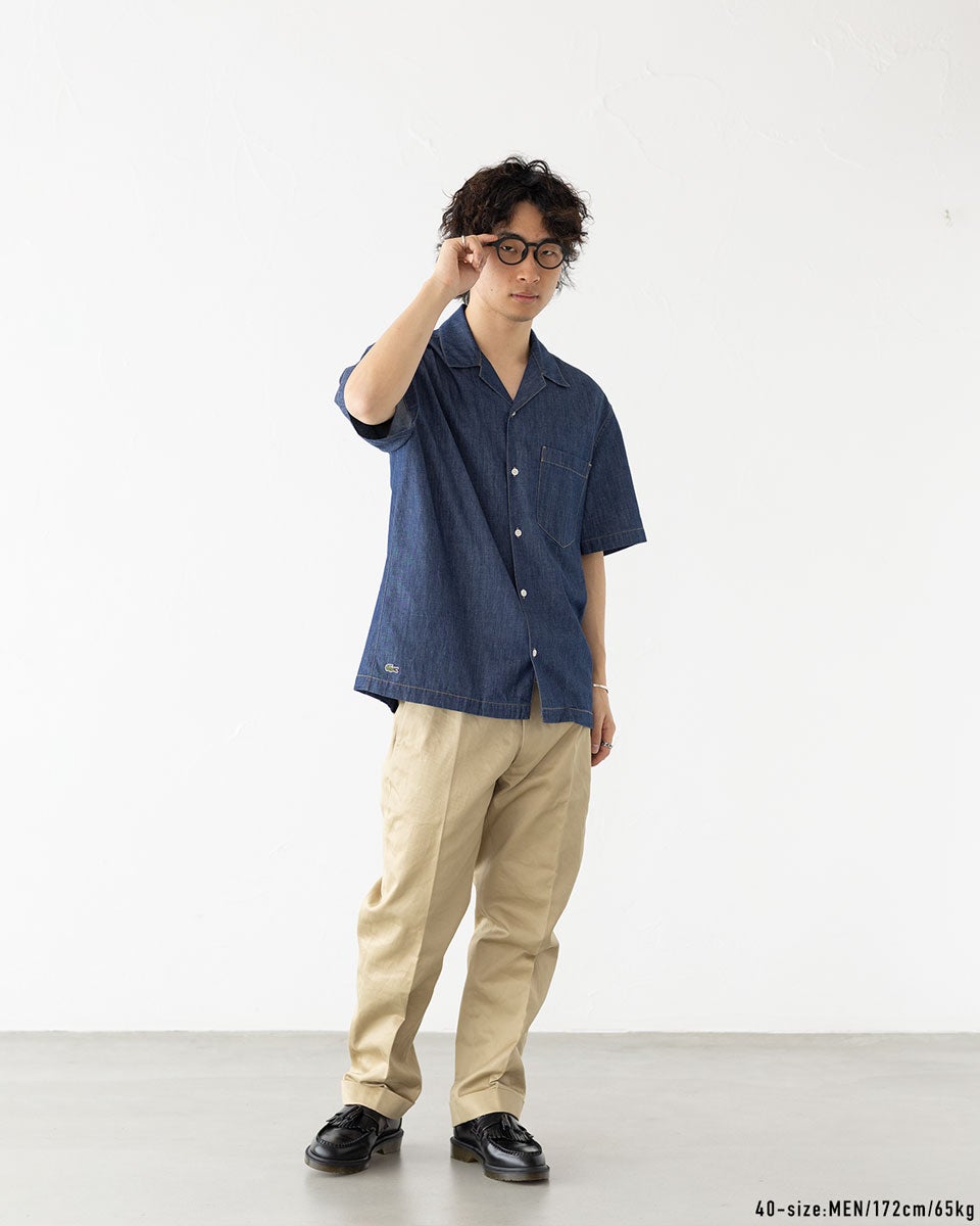 ラコステ オープンカラー デニムシャツ リラックスフィット LACOSTE