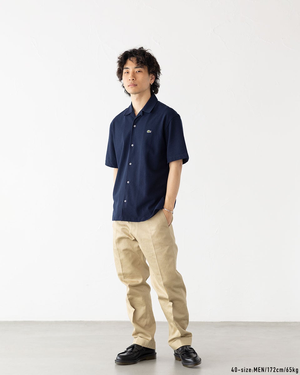 ラコステ 鹿の子地 オープンカラー シャツ リラックスフィット LACOSTE