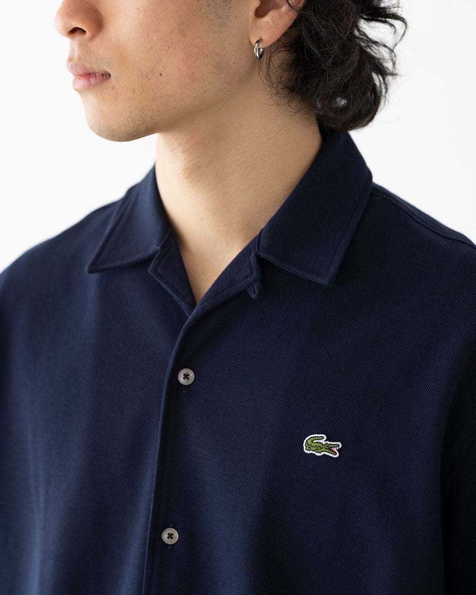 ラコステ 鹿の子地 オープンカラー シャツ リラックスフィット LACOSTE