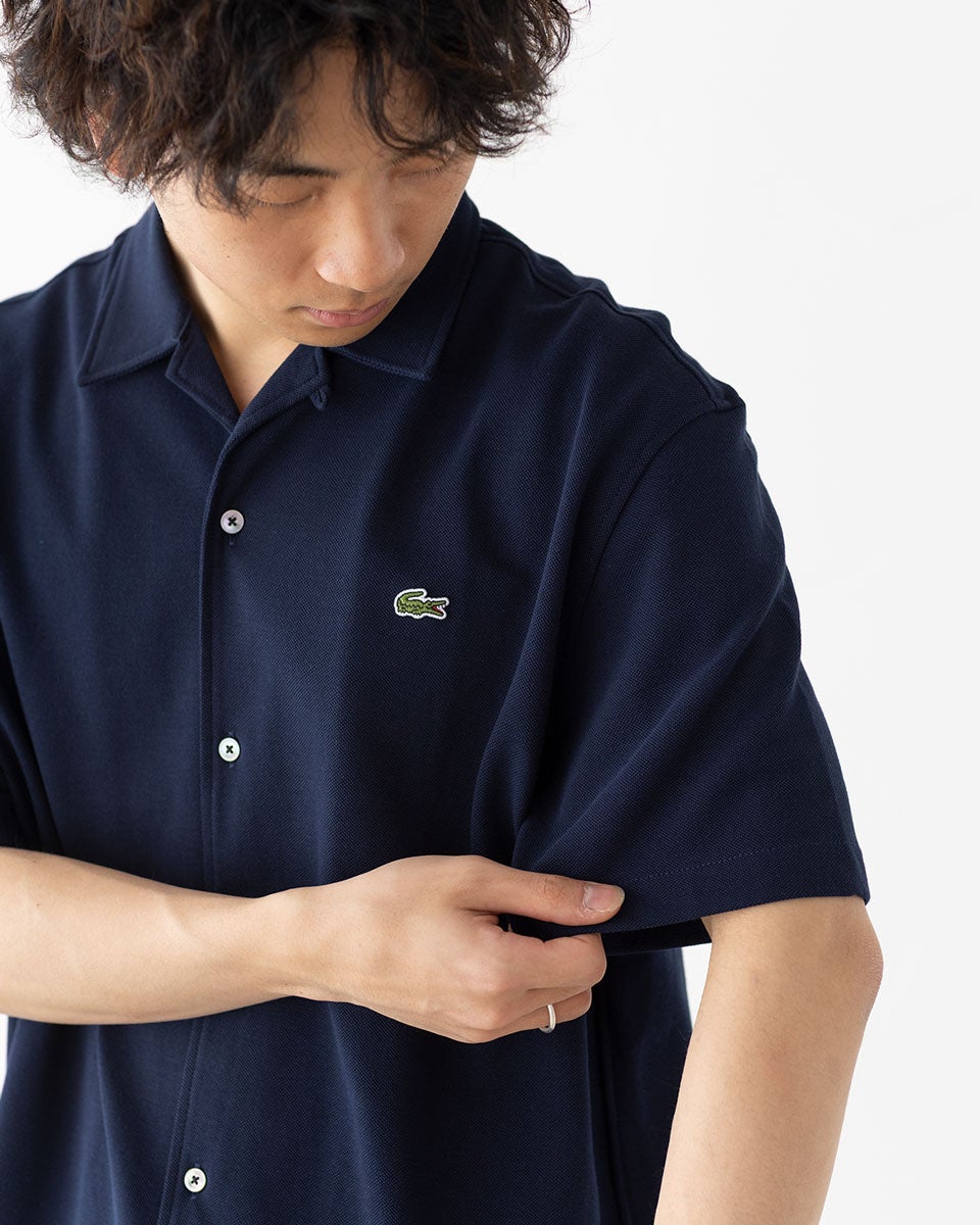 ラコステ 鹿の子地 オープンカラー シャツ リラックスフィット LACOSTE
