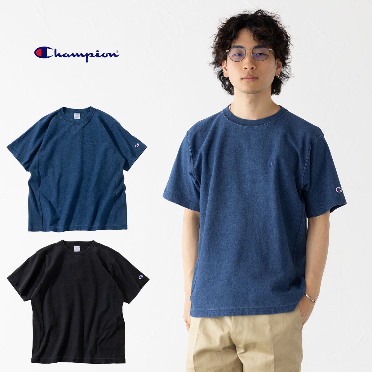 チャンピオン リバースウィーブ インディゴ ショートスリーブ Tシャツ