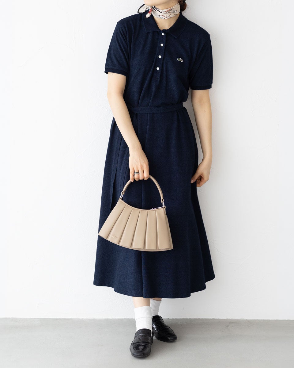 ラコステ インディゴ 鹿の子 ポロドレス ロング マキシ LACOSTE EF042J