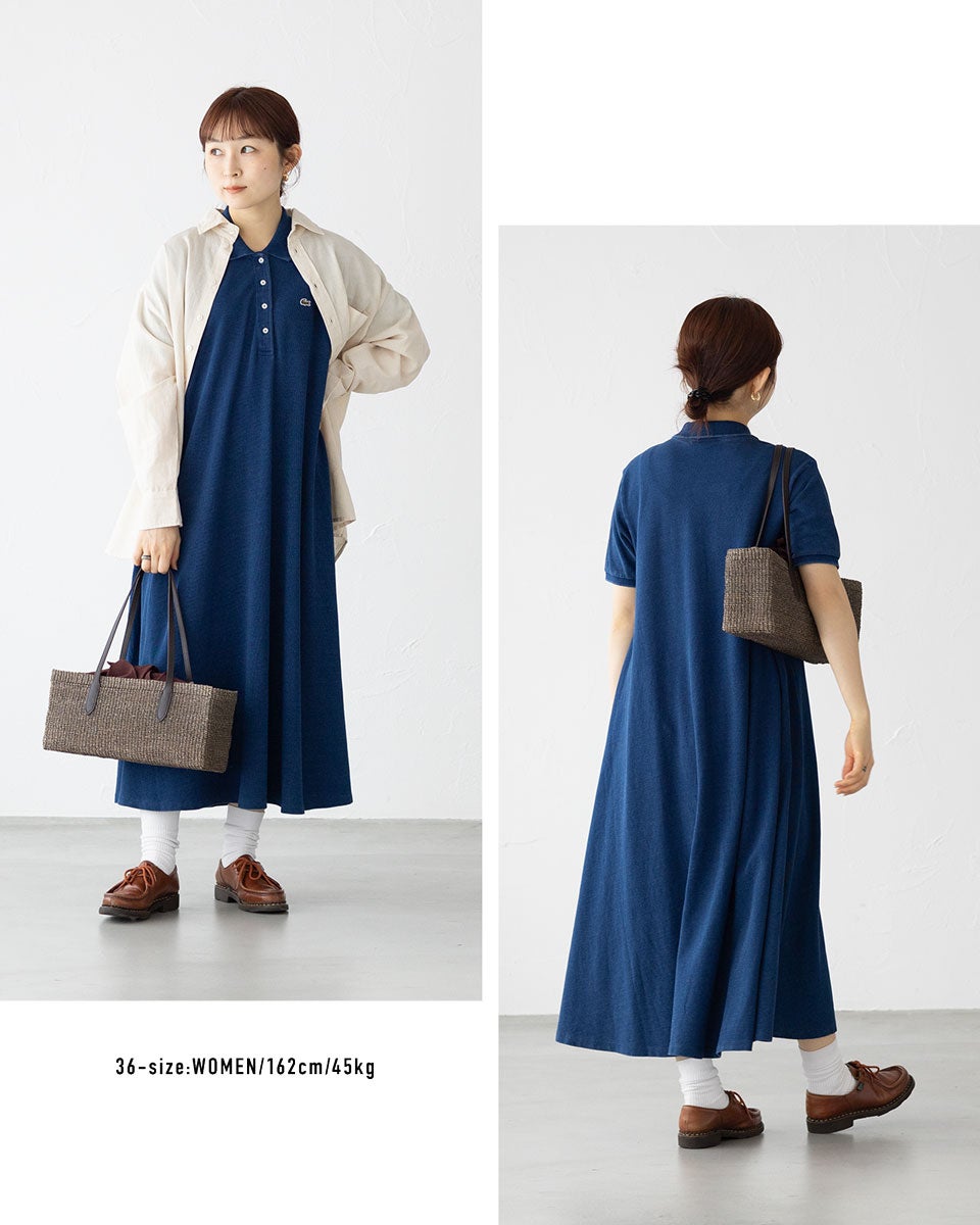 ラコステ インディゴ 鹿の子 ポロドレス ロング マキシ LACOSTE EF042J
