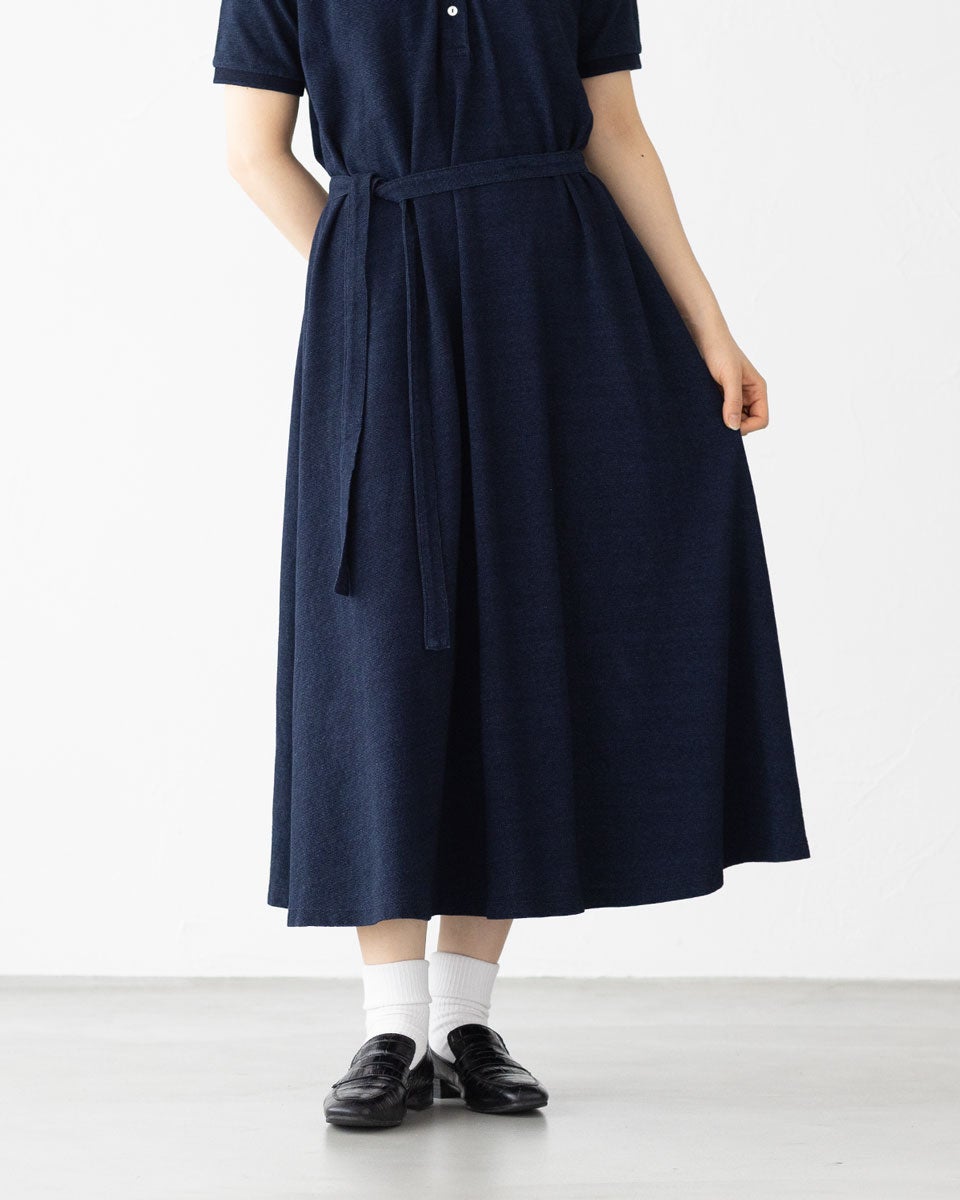 ラコステ インディゴ 鹿の子 ポロドレス ロング マキシ LACOSTE EF042J