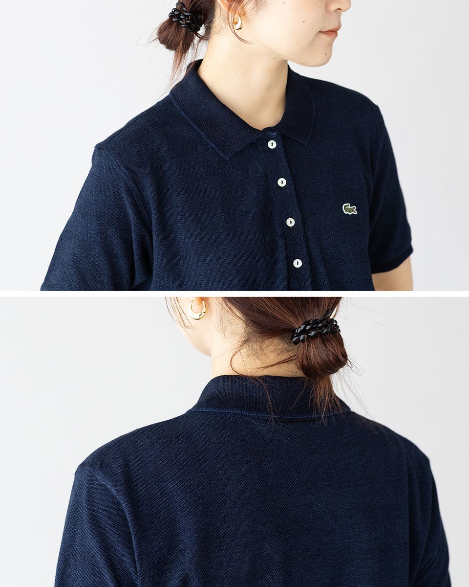 ラコステ インディゴ 鹿の子 ポロドレス ロング マキシ LACOSTE EF042J