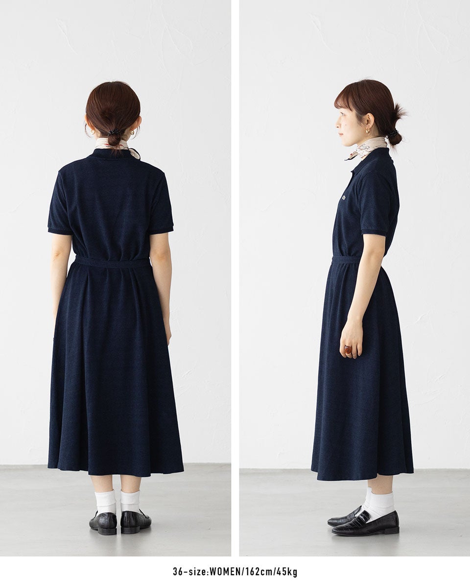 ラコステ インディゴ 鹿の子 ポロドレス ロング マキシ LACOSTE EF042J