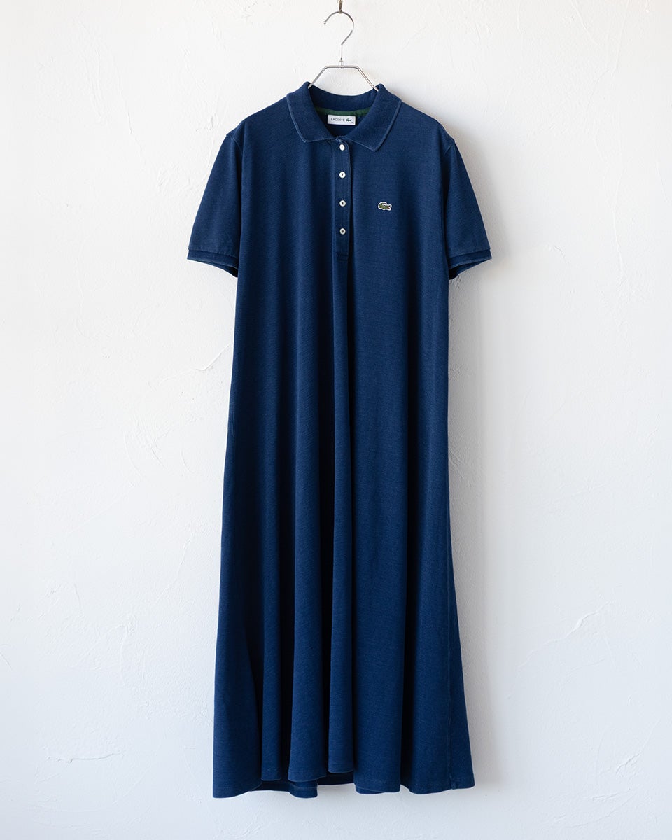 ラコステ インディゴ 鹿の子 ポロドレス ロング マキシ LACOSTE EF042J