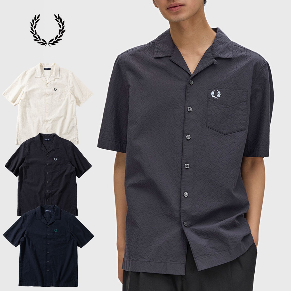 フレッドペリー　カラーシャツ フレッドペリー シアサッカー リビアカラー シャツ FRED PERRY M2471