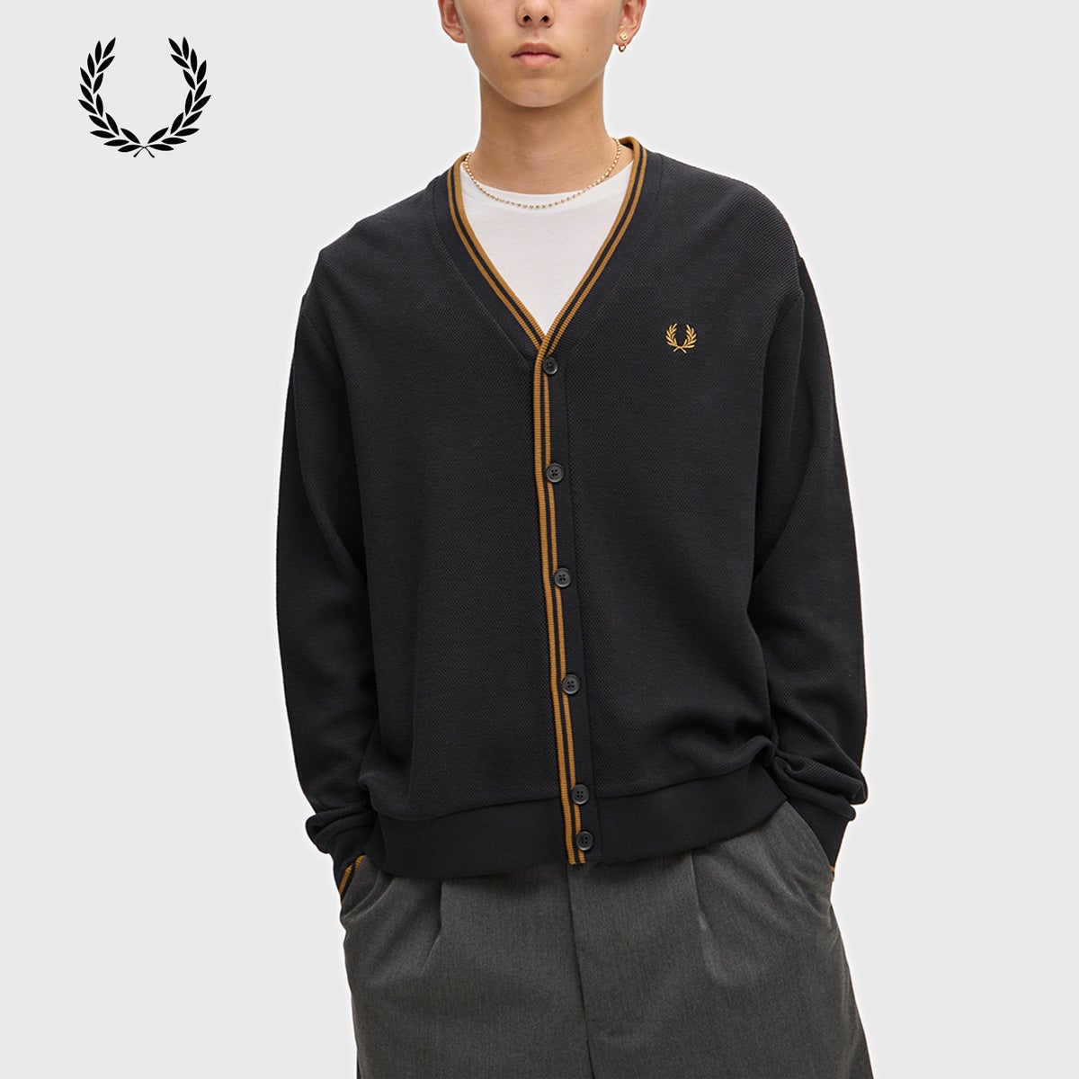 フレッドペリー ティップド ピケ カーディガン FRED PERRY M3449