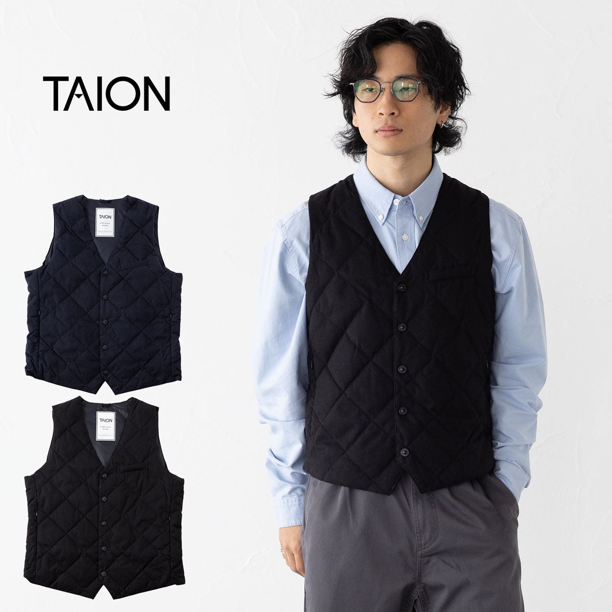 タイオン シティ 起毛ツイル シングル ダウンジレ TAION-003CI-TW